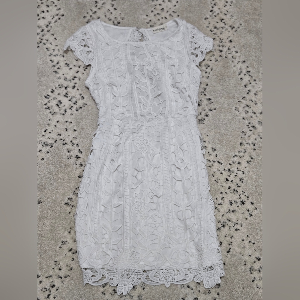 Lace Overlay White Mini Dress by Anthropologie